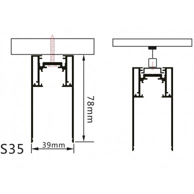 LED Magnetic Track System S35, width 3.5cm, Hanging/Surface, Black, length 1m 1