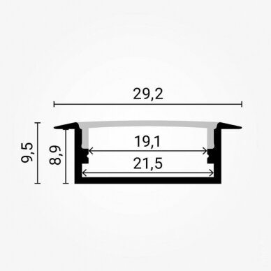 Profile For LED Strip, Built In, Gray, White Cover, 23.5x10x21.5mm 3