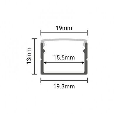 Profile For LED Strip, Silver, White Cover, 19.3x13mm 3